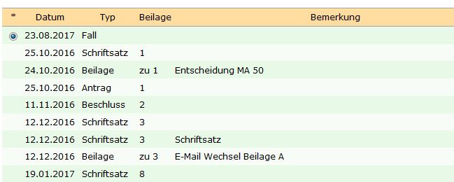 Akteninhalt eines Gerichtsakts